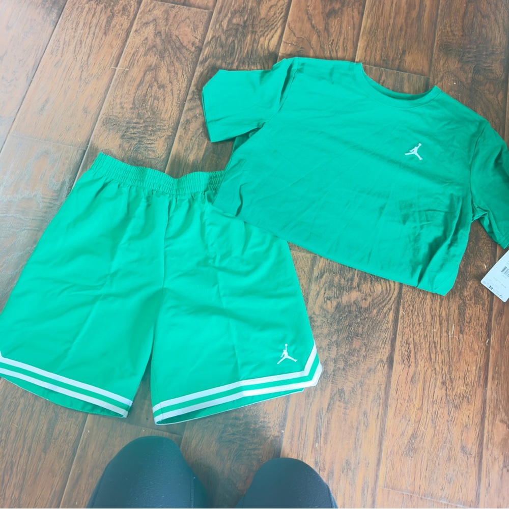 Jordan Teal Green Crop Tee and Athletic Shorts Set